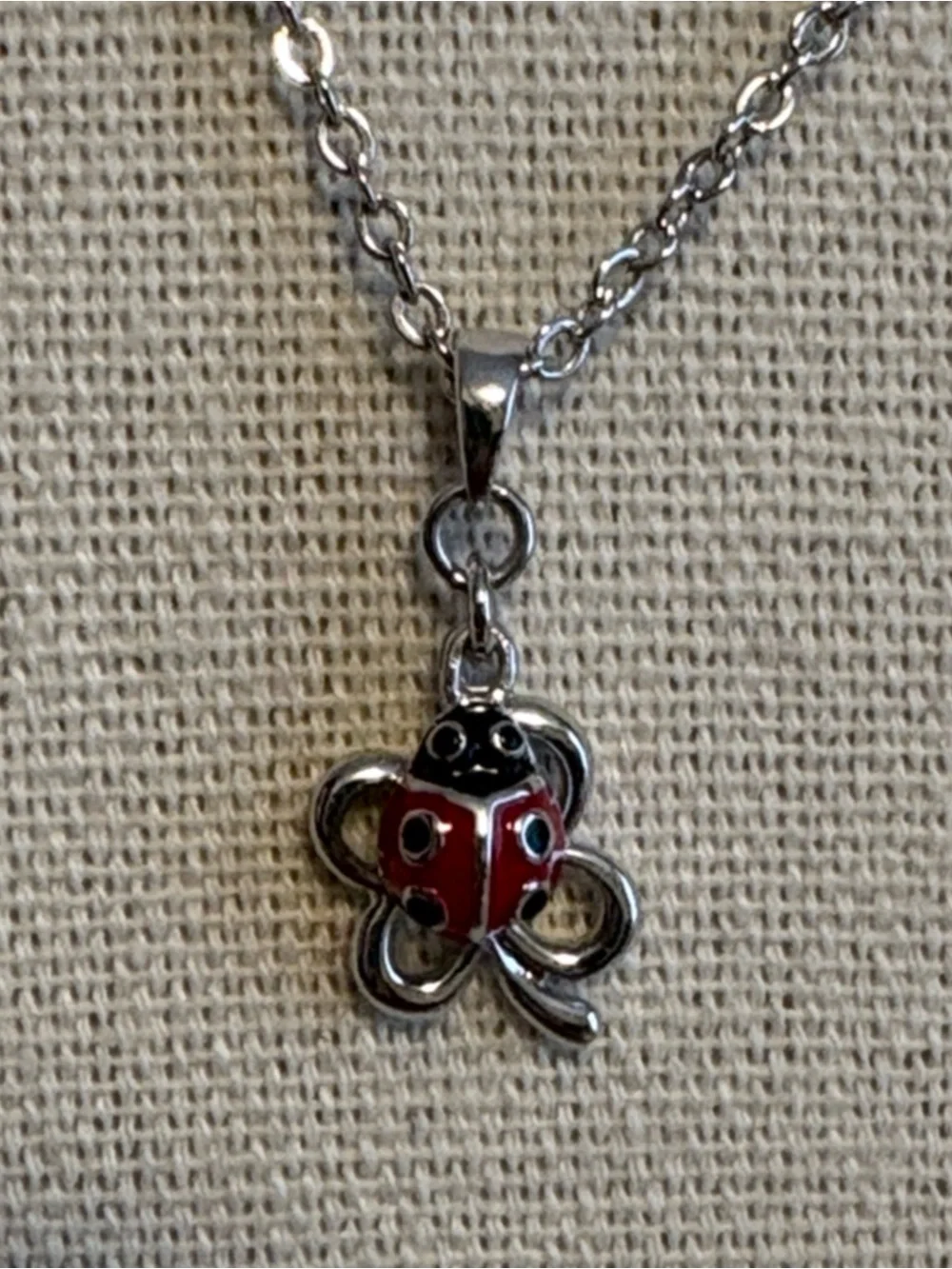 Premier Designs Ladybug & Four Leaf Clover Charm Necklace Silver Tone 16”